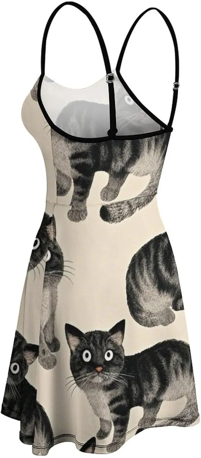 Women's V-Neck Sleeveless Loose Comfy Swing Sundress for Party Beach Date
