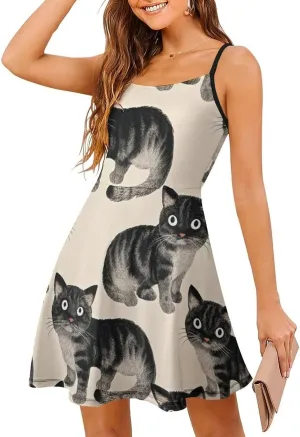 Women's V-Neck Sleeveless Loose Comfy Swing Sundress for Party Beach Date