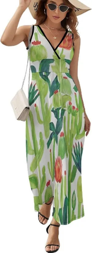 Women's V-Neck Sleeveless Midi Tank Dress for Party Holiday Beach