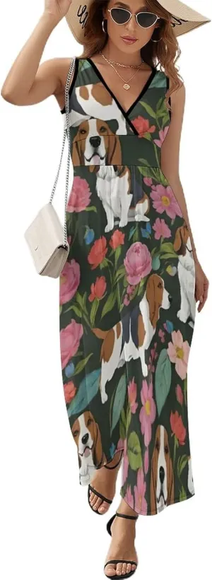 Women's V-Neck Sleeveless Midi Tank Dress for Party Holiday Beach