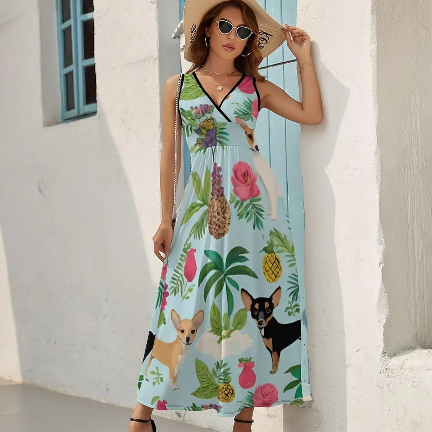 Women's V-Neck Sleeveless Midi Tank Dress for Party Holiday Beach