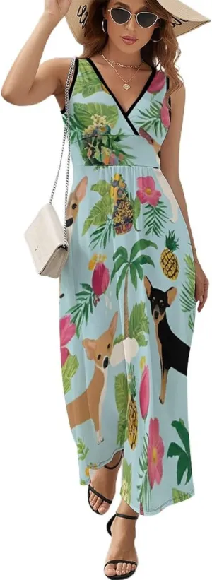 Women's V-Neck Sleeveless Midi Tank Dress for Vacation Party Wedding