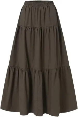 Womens Vintage Casual Pleated Skirt Harajuku Fashion High Waist Beach Party Long Skirt