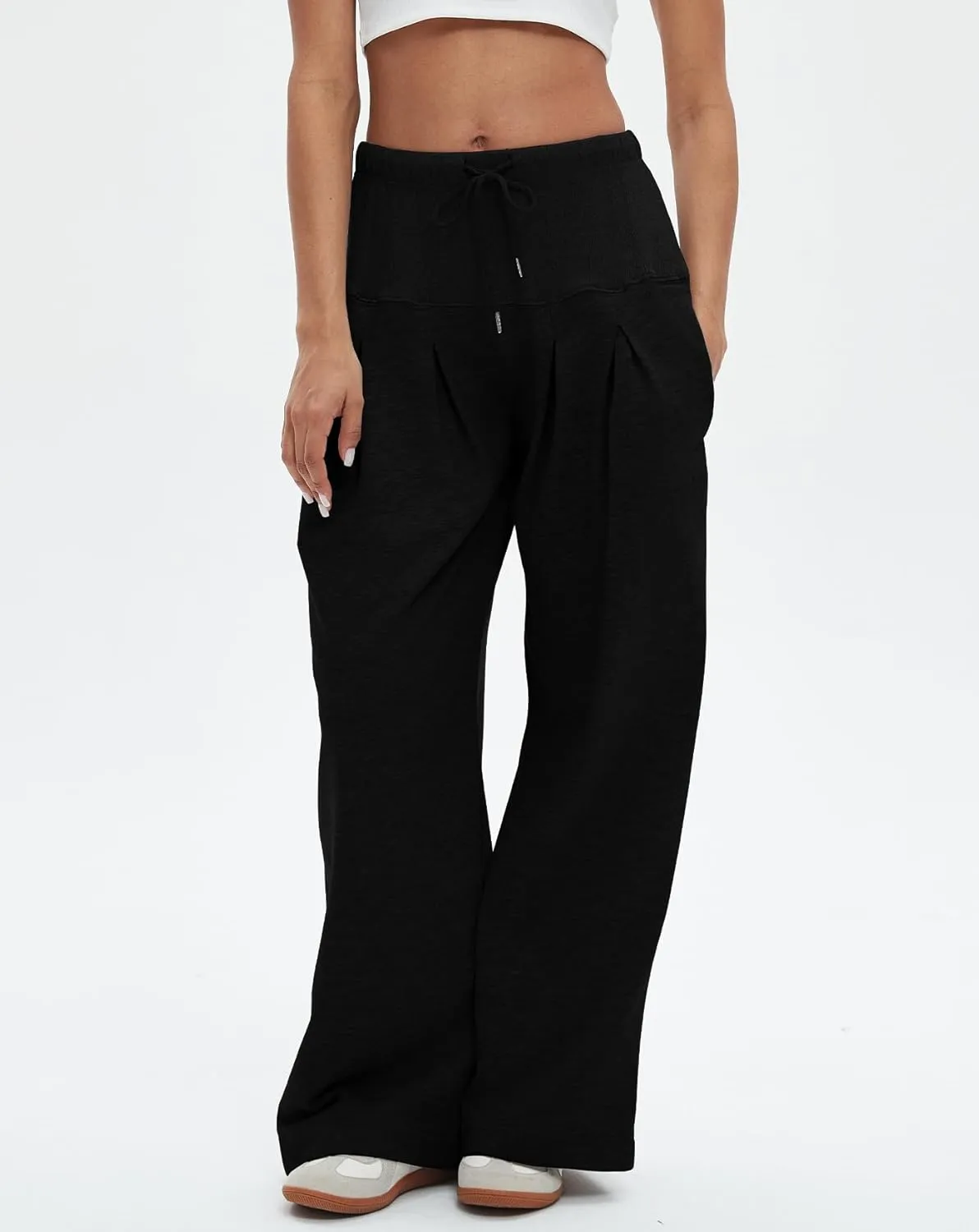 Womens Wide Leg Sweatpants Drawstring Elastic High Waisted Casual Loose Baggy Lounge Trousers with Pockets
