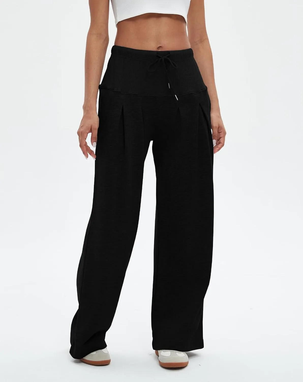 Womens Wide Leg Sweatpants Drawstring Elastic High Waisted Casual Loose Baggy Lounge Trousers with Pockets