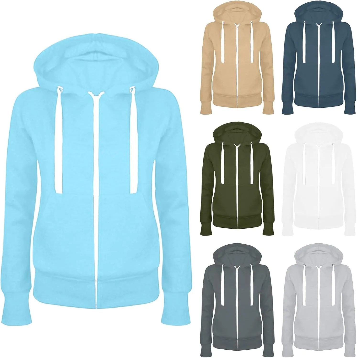Womens Zip Up Hoodies Fleece Jackets Long Sleeve Lightweight Basic Sweatshirts Winter Fashion Outfits Clothes 2024