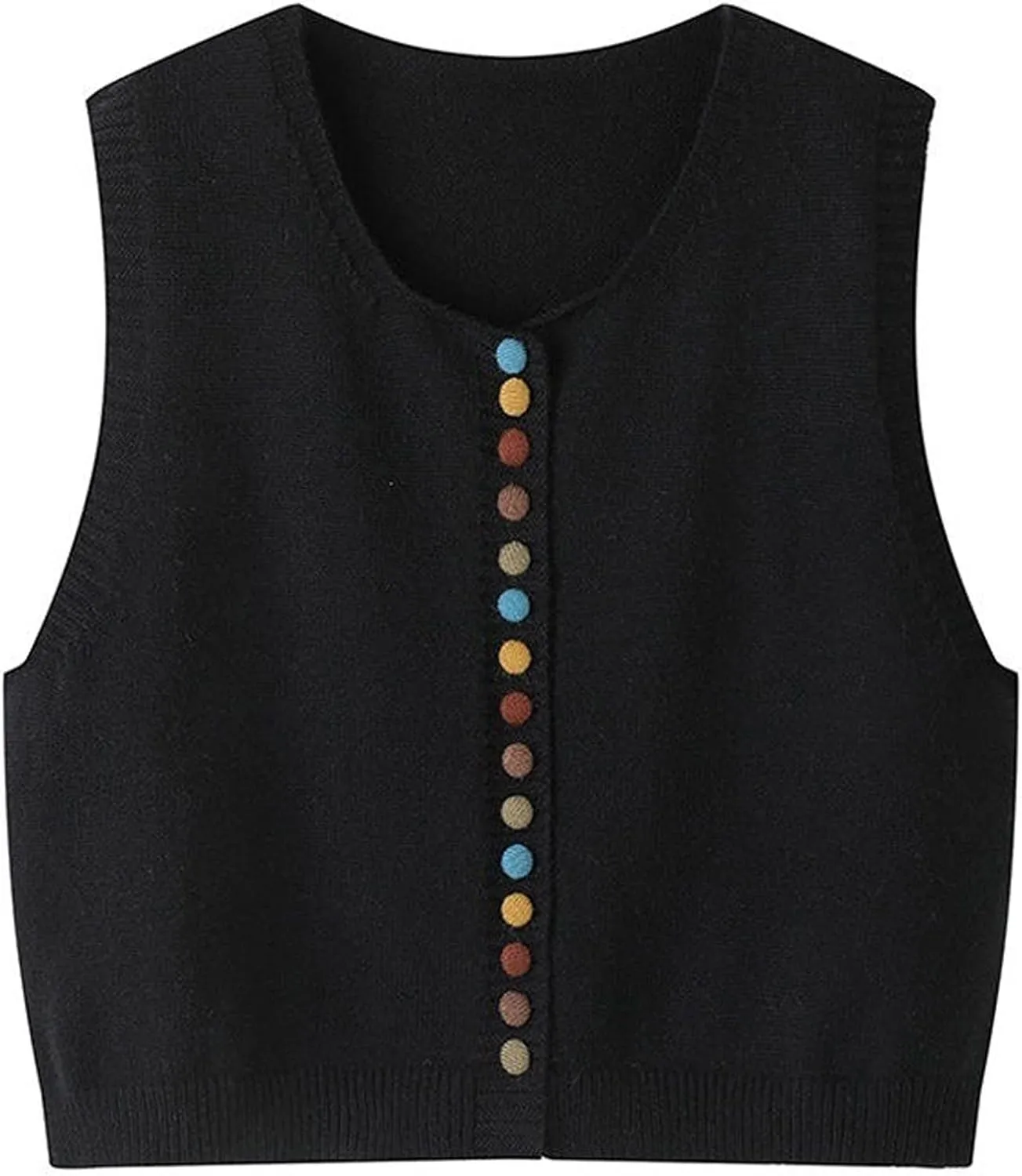 Wowcarbazole Womens Cropped Sweater Vest Sleeveless Cute Crewneck Knit Trendy Casual Button Down Cardigan Vest Top