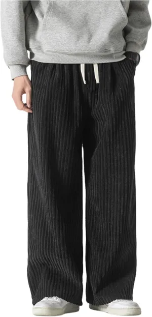 Y2K Corduroy Pants Men Vintage Baggy Pants Loose Fit Cargo Joggers Sweatpants Straight Leg Track Pants