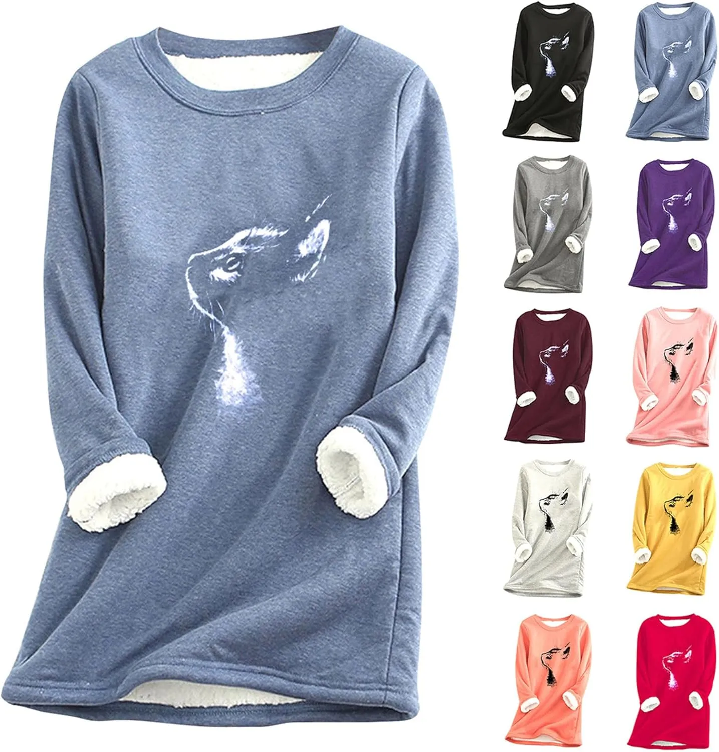 YMING Womens Christmas Wine Glass Sherpa Pullover Winter Crew Neck Sweatshirt Warm Fleece Tops Plus Size