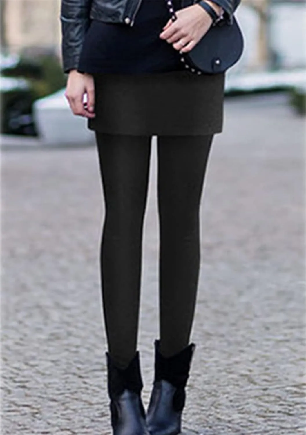 YMING Womens Fleece Lined Skirted Leggings High Waist Tummy Control Yoga Pants Thermal Slimming Attached Pants Skirts