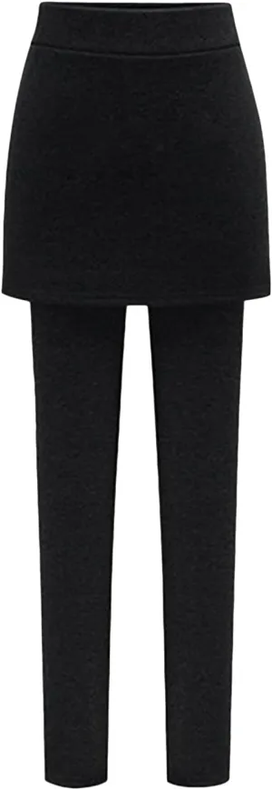 YMING Womens Fleece Lined Skirted Leggings High Waist Tummy Control Yoga Pants Thermal Slimming Attached Pants Skirts