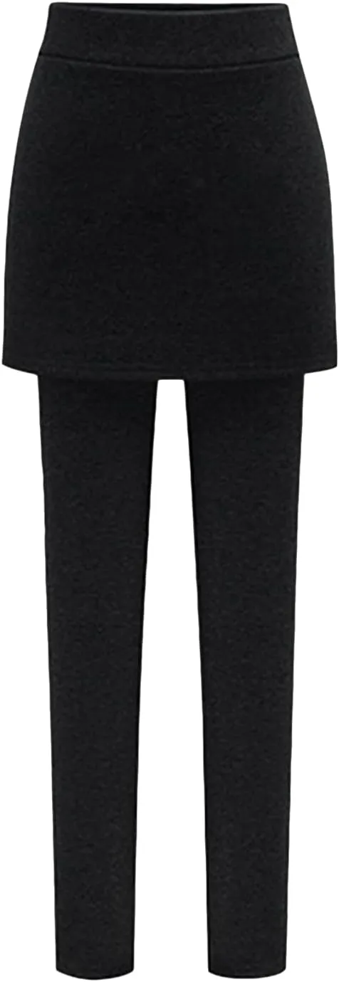 YMING Womens Fleece Lined Skirted Leggings High Waist Tummy Control Yoga Pants Thermal Slimming Attached Pants Skirts