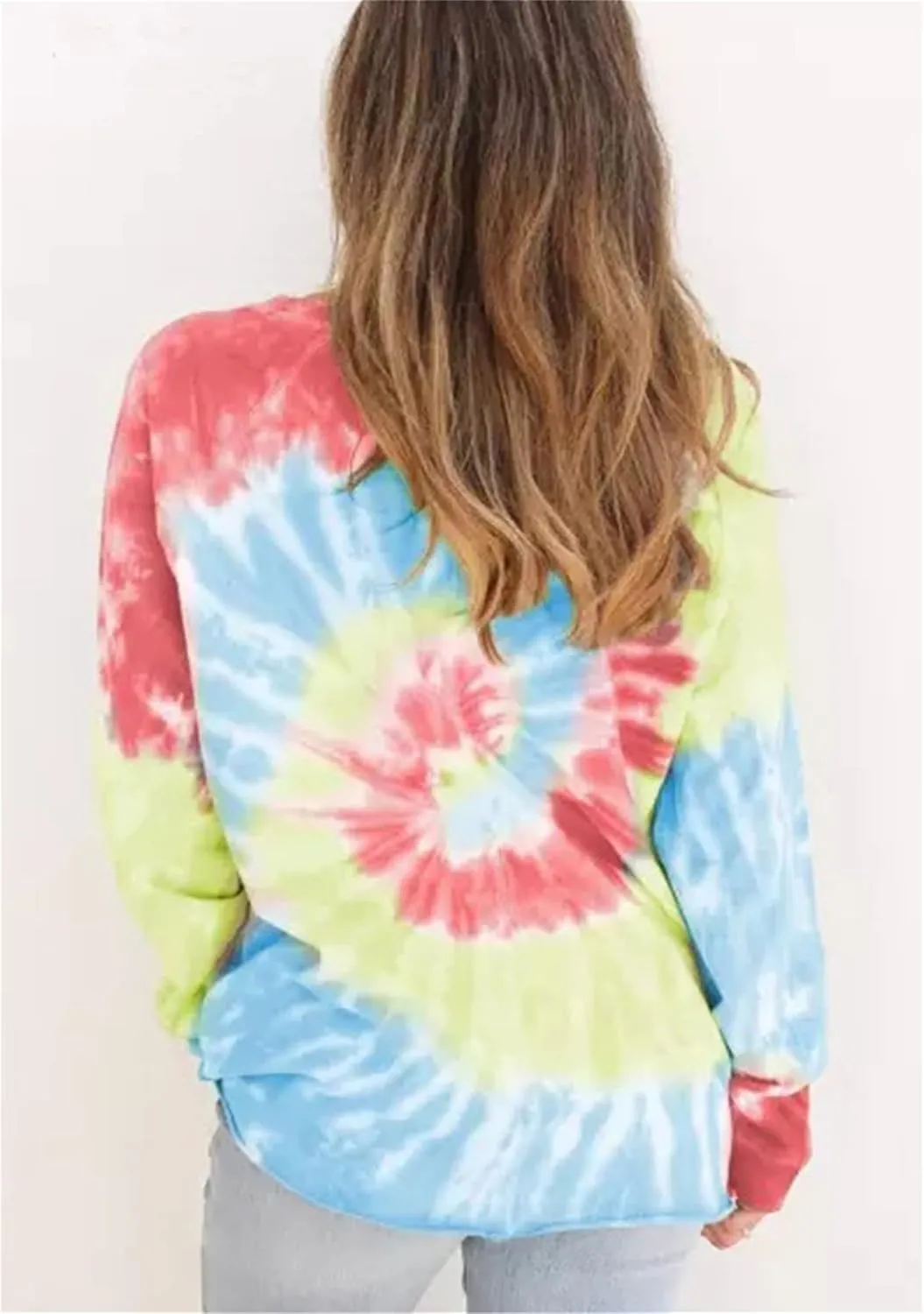 YMING Womens Tie Dye Crewneck Sweatshirt Casual Long Sleeve Pullover Fall Loose Fit Shirt Tops Plus Size