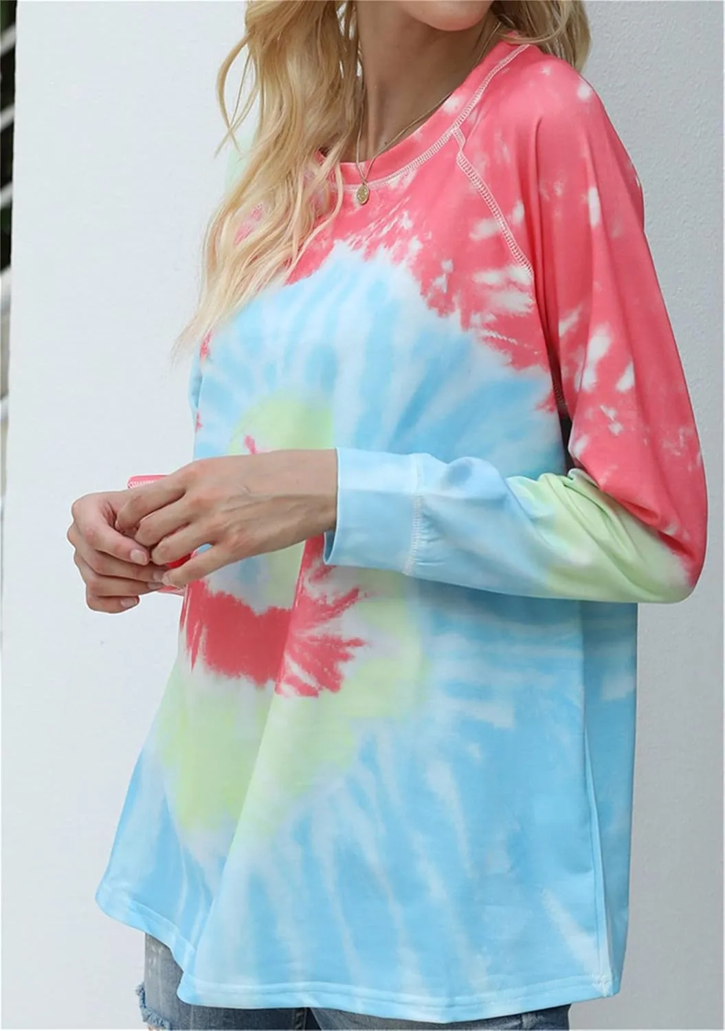YMING Womens Tie Dye Crewneck Sweatshirt Casual Long Sleeve Pullover Fall Loose Fit Shirt Tops Plus Size