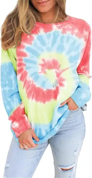 YMING Womens Tie Dye Crewneck Sweatshirt Casual Long Sleeve Pullover Fall Loose Fit Shirt Tops Plus Size