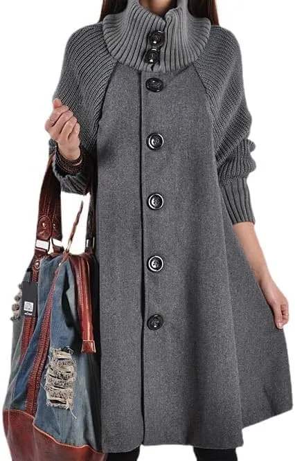yoeasy Women's Single Breasted A Line Wool Coat Button Down Woolen Cloak Coat