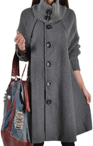 yoeasy Women's Single Breasted A Line Wool Coat Button Down Woolen Cloak Coat