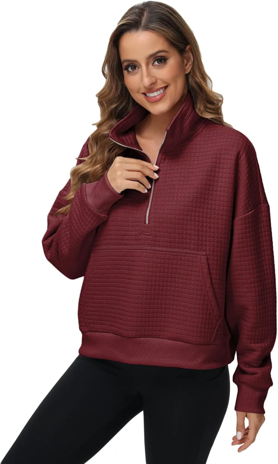 YuKaiChen Womens Sweatshirts Half Zip Cropped Quarter Zipper Hoodies Waffle Pullover Tops with Pocket