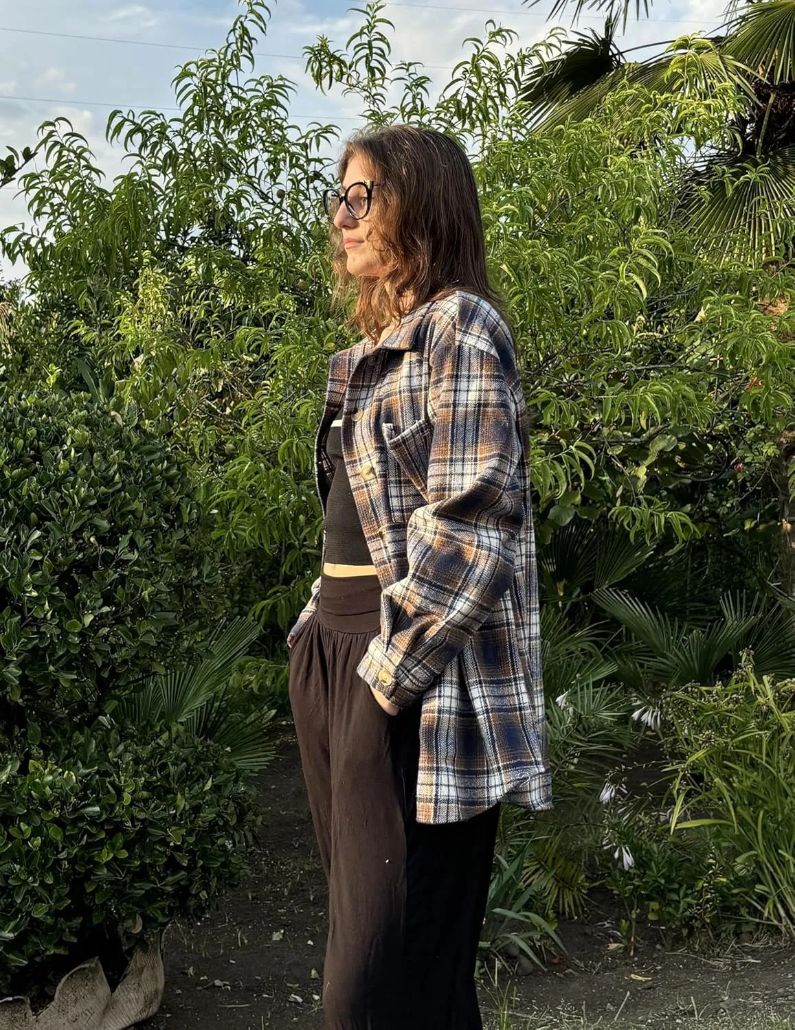 Zeagoo Women Flannel Shacket Jacket Plaid Button Down Long Sleeve Shirt Fall Outfits 2024